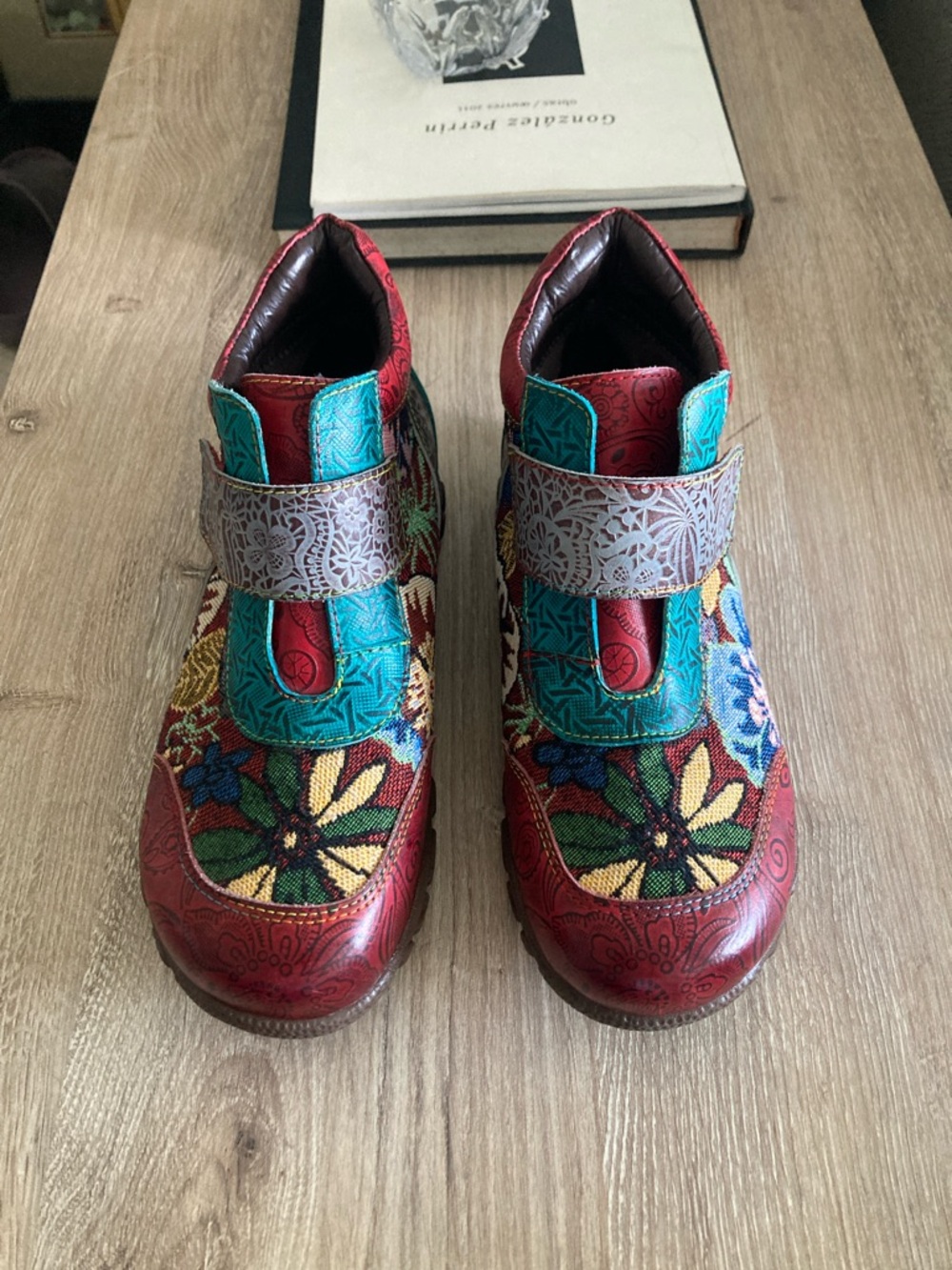Colorful Floral Leather Mary Jane Shoes - Multicolor